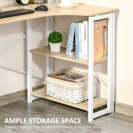 Folding L-Shaped Computer Desk with 2 Shelves Home Office Workstation Table - Oak Tone
