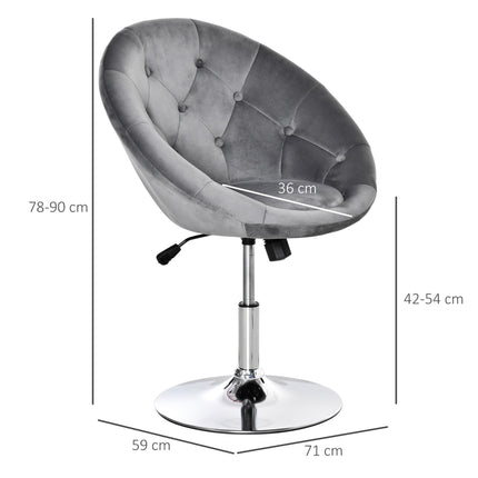 Adjustable Height Modern Velvet Swivel Bar Stool - Grey
