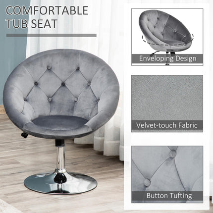 Adjustable Height Modern Velvet Swivel Bar Stool - Grey