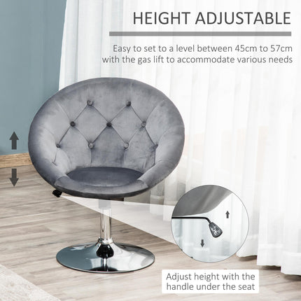 Adjustable Height Modern Velvet Swivel Bar Stool - Grey