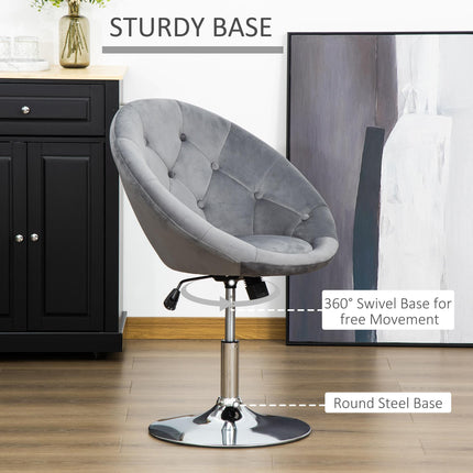 Adjustable Height Modern Velvet Swivel Bar Stool - Grey