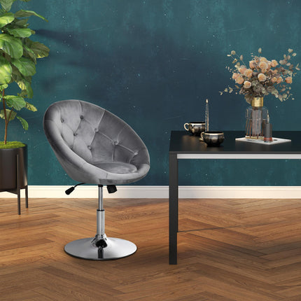 Adjustable Height Modern Velvet Swivel Bar Stool - Grey