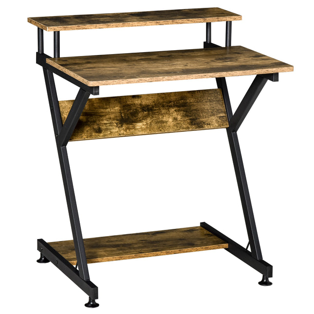 Compact R Shape Computer Desk with Monitor Shelf and Storage 70cm - Brown