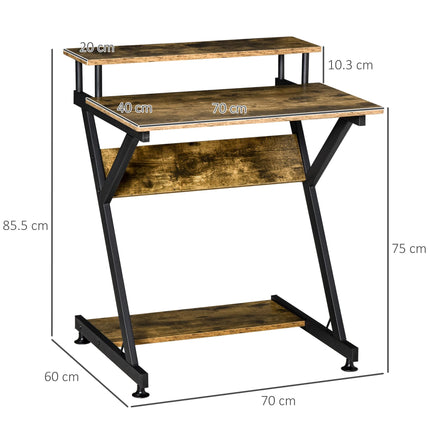 Compact R Shape Computer Desk with Monitor Shelf and Storage 70cm - Brown