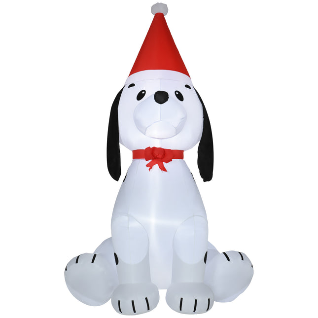 1.8m Inflatable Lighted Christmas Puppy Dog Decoration with Santa Hat for Indoor Outdoor - White