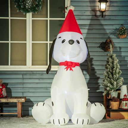 1.8m Inflatable Lighted Christmas Puppy Dog Decoration with Santa Hat for Indoor Outdoor - White