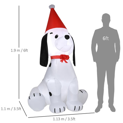 1.8m Inflatable Lighted Christmas Puppy Dog Decoration with Santa Hat for Indoor Outdoor - White