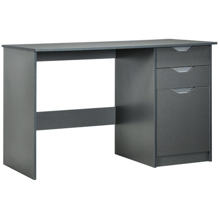 High Gloss Computer Desk with Drawers and Storage Cabinet, Modern Writing Workstation - Grey