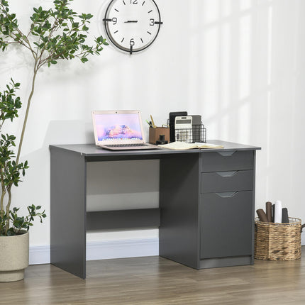High Gloss Computer Desk with Drawers and Storage Cabinet, Modern Writing Workstation - Grey