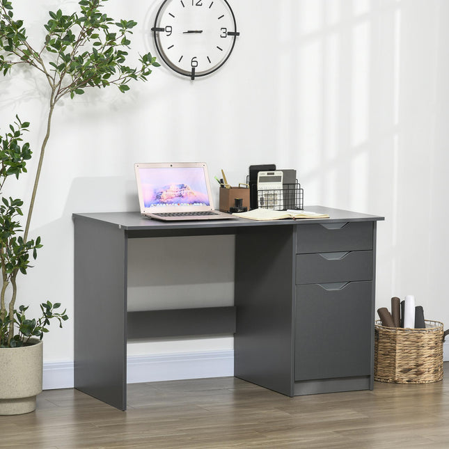 High Gloss Computer Desk with Drawers and Storage Cabinet, Modern Writing Workstation - Grey