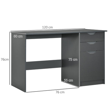 High Gloss Computer Desk with Drawers and Storage Cabinet, Modern Writing Workstation - Grey