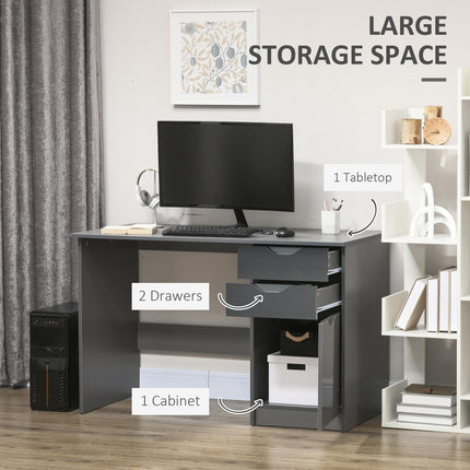 High Gloss Computer Desk with Drawers and Storage Cabinet, Modern Writing Workstation - Grey