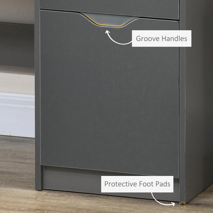 High Gloss Computer Desk with Drawers and Storage Cabinet, Modern Writing Workstation - Grey