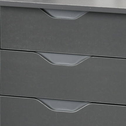 High Gloss Computer Desk with Drawers and Storage Cabinet, Modern Writing Workstation - Grey