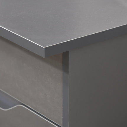High Gloss Computer Desk with Drawers and Storage Cabinet, Modern Writing Workstation - Grey
