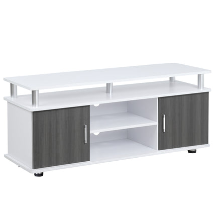 TV Cabinet Unit for TVs up to 55" with Storage Shelves and Cupboards - Grey and White