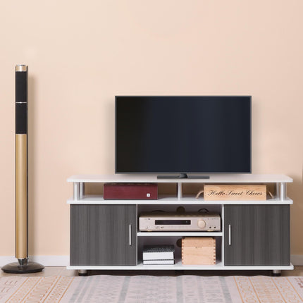 TV Cabinet Unit for TVs up to 55" with Storage Shelves and Cupboards - Grey and White