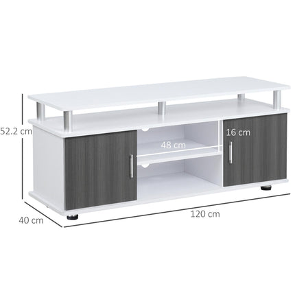 TV Cabinet Unit for TVs up to 55" with Storage Shelves and Cupboards - Grey and White