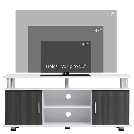 TV Cabinet Unit for TVs up to 55" with Storage Shelves and Cupboards - Grey and White
