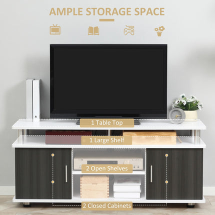 TV Cabinet Unit for TVs up to 55" with Storage Shelves and Cupboards - Grey and White