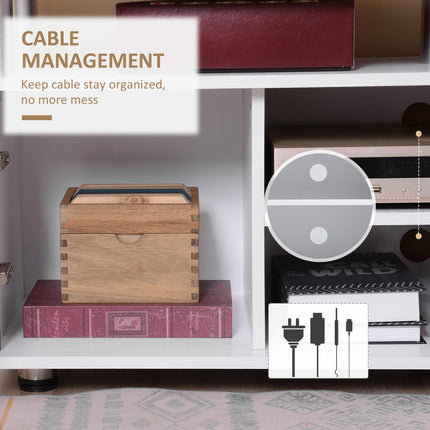 TV Cabinet Unit for TVs up to 55" with Storage Shelves and Cupboards - Grey and White