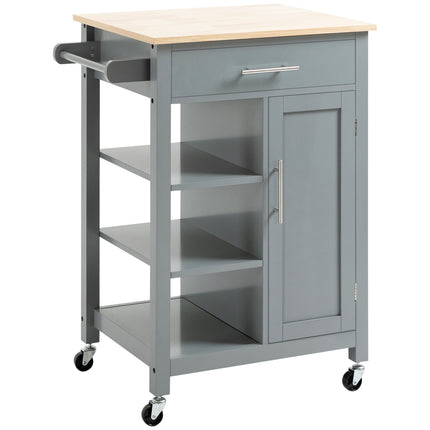 Compact Kitchen Trolley Utility Cart with Drawer, Open Shelves & Wheels - Grey