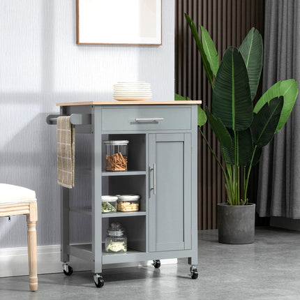 Compact Kitchen Trolley Utility Cart with Drawer, Open Shelves & Wheels - Grey