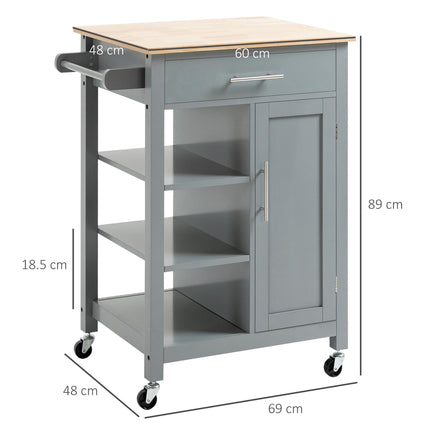 Compact Kitchen Trolley Utility Cart with Drawer, Open Shelves & Wheels - Grey