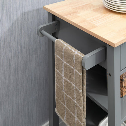 Compact Kitchen Trolley Utility Cart with Drawer, Open Shelves & Wheels - Grey