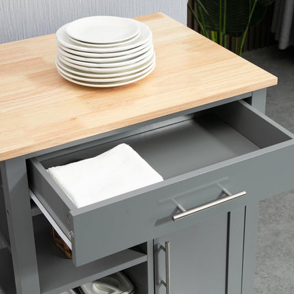 Compact Kitchen Trolley Utility Cart with Drawer, Open Shelves & Wheels - Grey