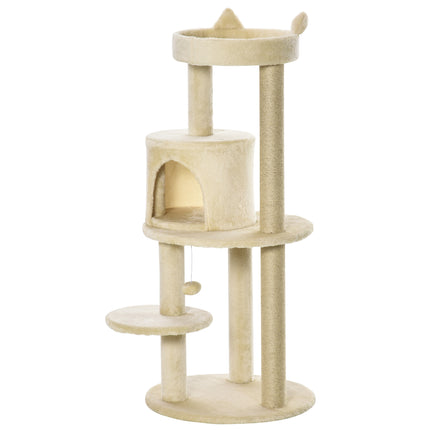 104 cm Multi-Level Cat Tree with Scratching Posts, Condo & Hanging Ball - Cream White