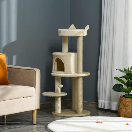 104 cm Multi-Level Cat Tree with Scratching Posts, Condo & Hanging Ball - Cream White