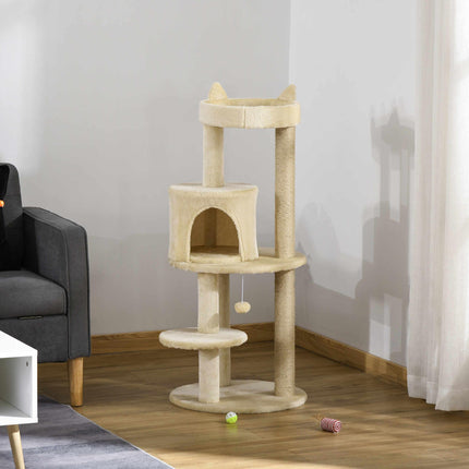 104 cm Multi-Level Cat Tree with Scratching Posts, Condo & Hanging Ball - Cream White