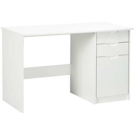 High Gloss Computer Desk with Drawers and Storage Cabinet, Modern Writing Workstation - White