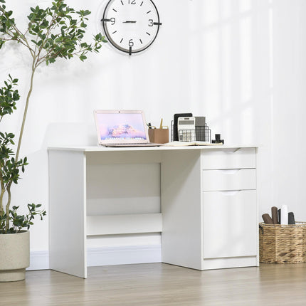 High Gloss Computer Desk with Drawers and Storage Cabinet, Modern Writing Workstation - White