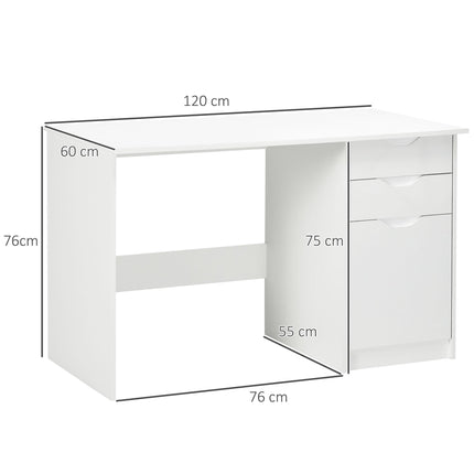 High Gloss Computer Desk with Drawers and Storage Cabinet, Modern Writing Workstation - White