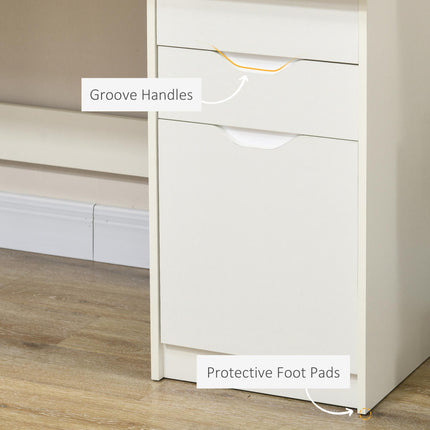 High Gloss Computer Desk with Drawers and Storage Cabinet, Modern Writing Workstation - White