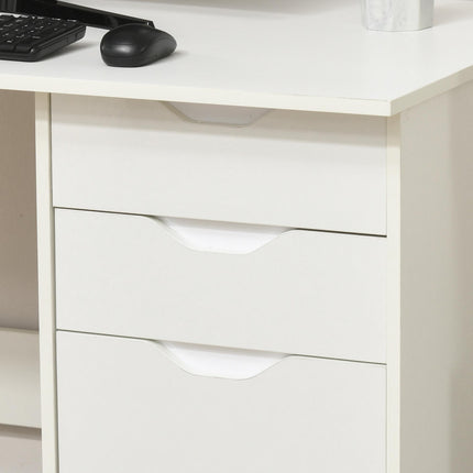 High Gloss Computer Desk with Drawers and Storage Cabinet, Modern Writing Workstation - White