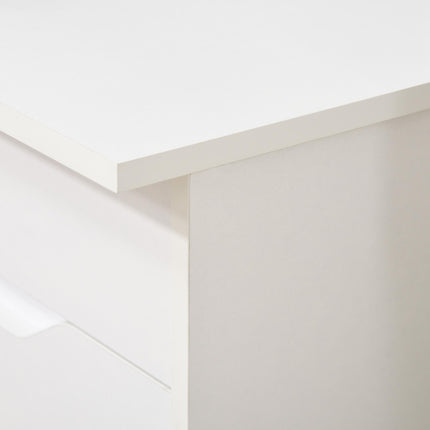 High Gloss Computer Desk with Drawers and Storage Cabinet, Modern Writing Workstation - White