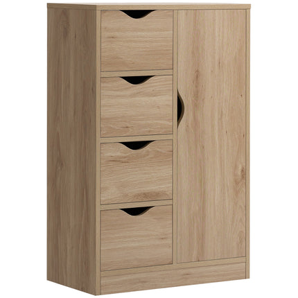 Freestanding Bathroom Cabinet with 4 Drawers and Door Cupboard for Living Room, Kitchen, Bedroom - Natural