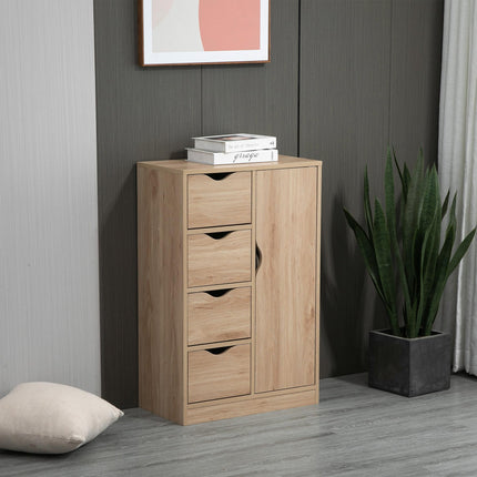 Freestanding Bathroom Cabinet with 4 Drawers and Door Cupboard for Living Room, Kitchen, Bedroom - Natural