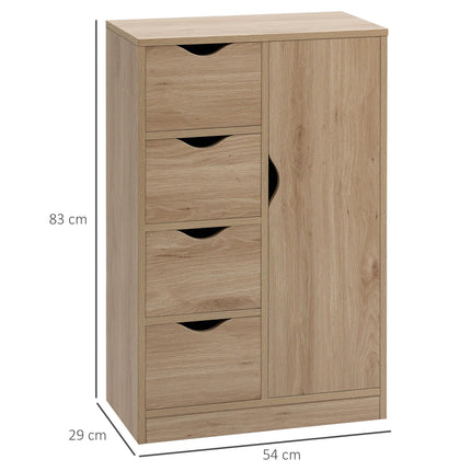 Freestanding Bathroom Cabinet with 4 Drawers and Door Cupboard for Living Room, Kitchen, Bedroom - Natural