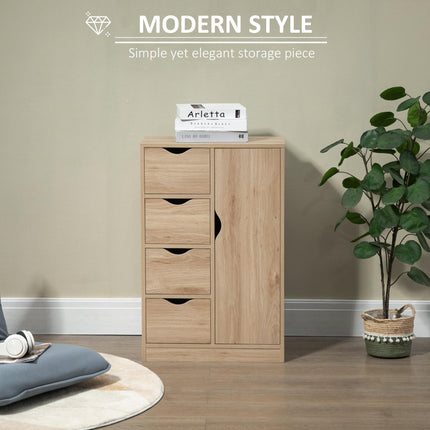Freestanding Bathroom Cabinet with 4 Drawers and Door Cupboard for Living Room, Kitchen, Bedroom - Natural