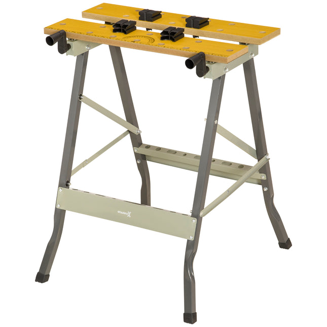 4-in-1 Folding Work Bench with Adjustable Clamps and Saw Horse for DIY Garage - Grey