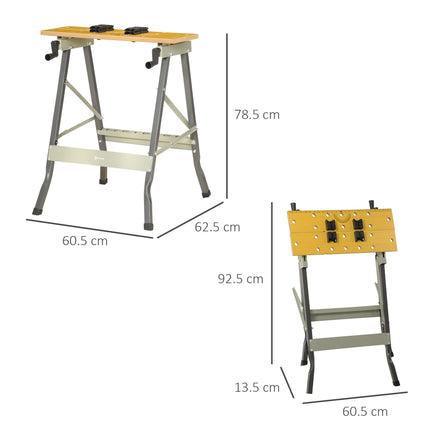 4-in-1 Folding Work Bench with Adjustable Clamps and Saw Horse for DIY Garage - Grey