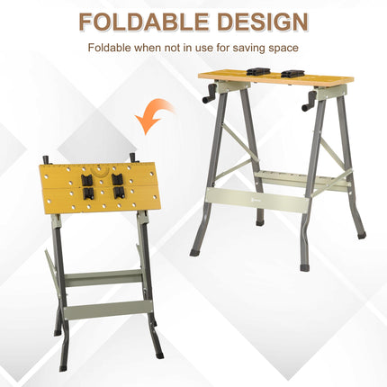 4-in-1 Folding Work Bench with Adjustable Clamps and Saw Horse for DIY Garage - Grey