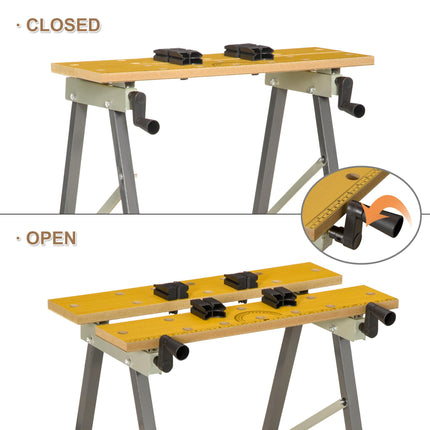4-in-1 Folding Work Bench with Adjustable Clamps and Saw Horse for DIY Garage - Grey
