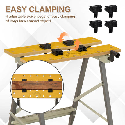 4-in-1 Folding Work Bench with Adjustable Clamps and Saw Horse for DIY Garage - Grey