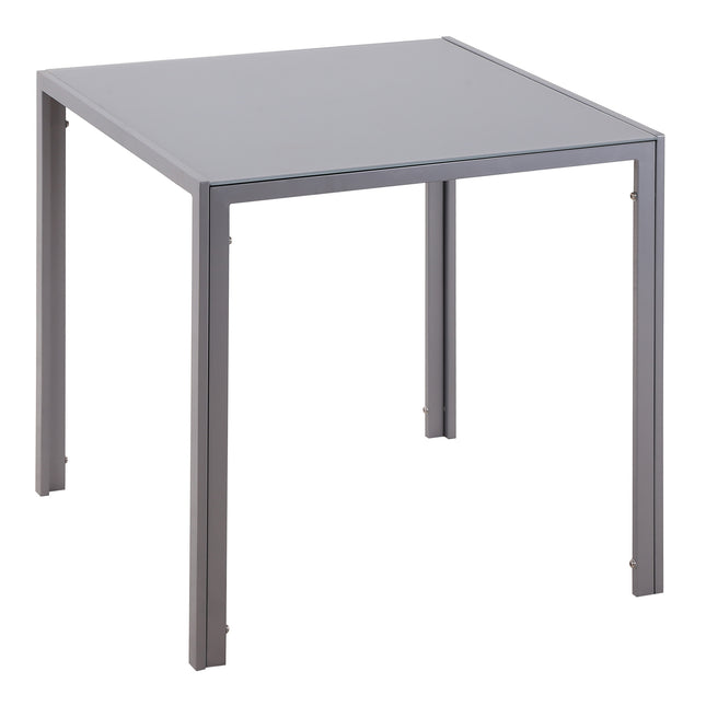Modern Square Dining Table Seats 4 with Glass Top & Metal Legs - Grey