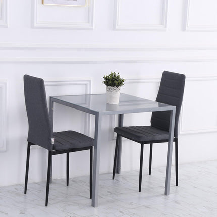 Modern Square Dining Table Seats 4 with Glass Top & Metal Legs - Grey